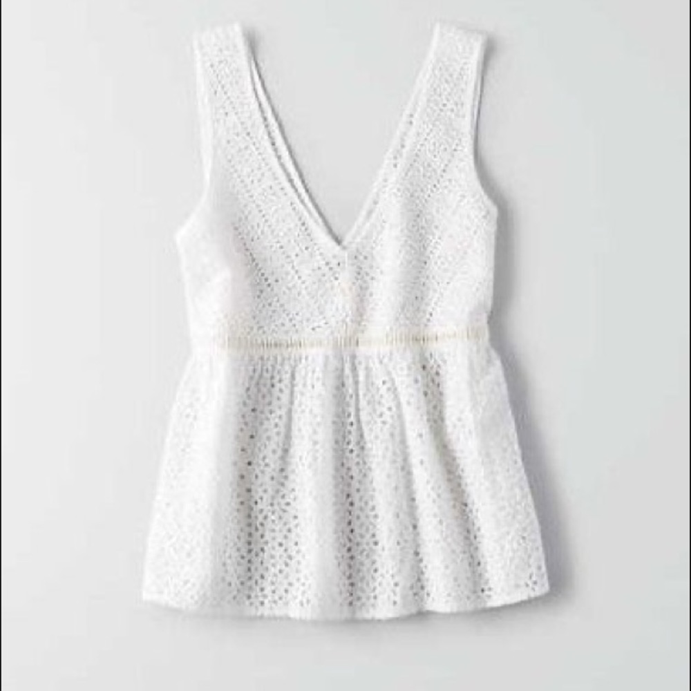 American Eagle White Eyelet Shell Top